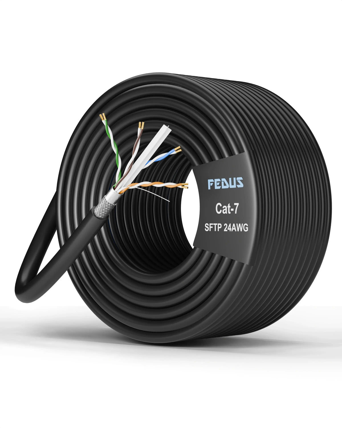 FEDUS Cat 7 Ethernet Cable Pure Bare Copper Double Shielded Outdoor & Indoor Lan Wire Heavy Duty High Speed Solid 24 AWG Network Cable 10Gbps, 600Mhz, Weatherproof S/FTP UV Resistant FEDUS