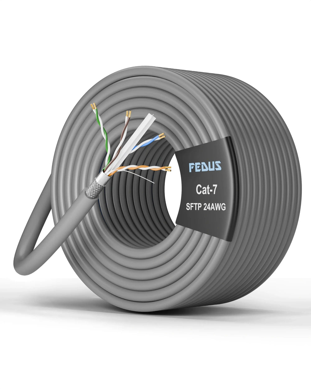 FEDUS Cat 7 Ethernet Cable Pure Bare Copper Double Shielded Outdoor & Indoor Lan Wire Heavy Duty High Speed Solid 24 AWG Network Cable 10Gbps, 600Mhz, Weatherproof S/FTP UV Resistant FEDUS