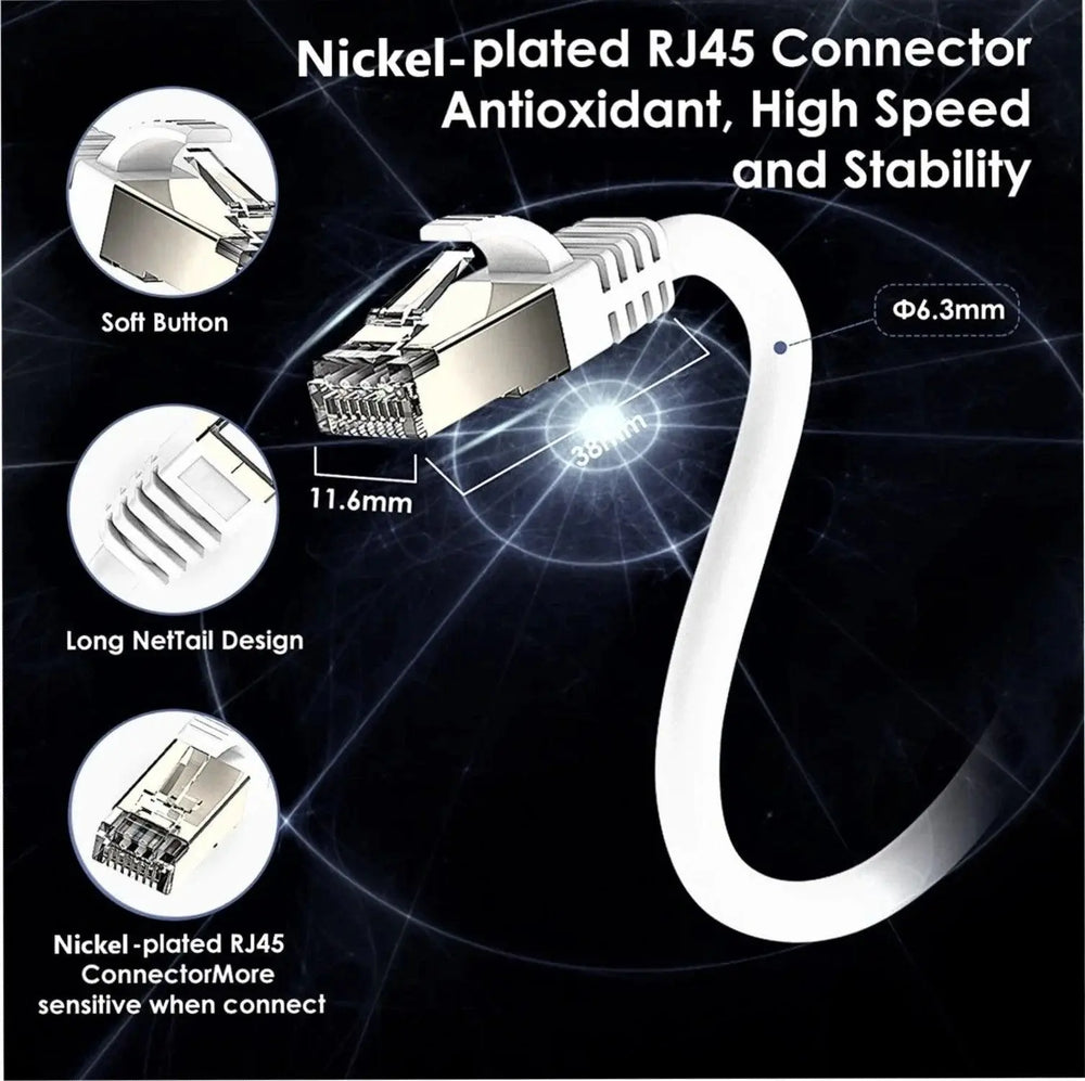 FEDUS Cat 7 Ethernet Cable Pure Bare Copper Double Shielded Outdoor & Indoor Lan Wire Heavy Duty High Speed Solid 24 AWG Network Cable 10Gbps, 600Mhz, Weatherproof S/FTP UV Resistant FEDUS