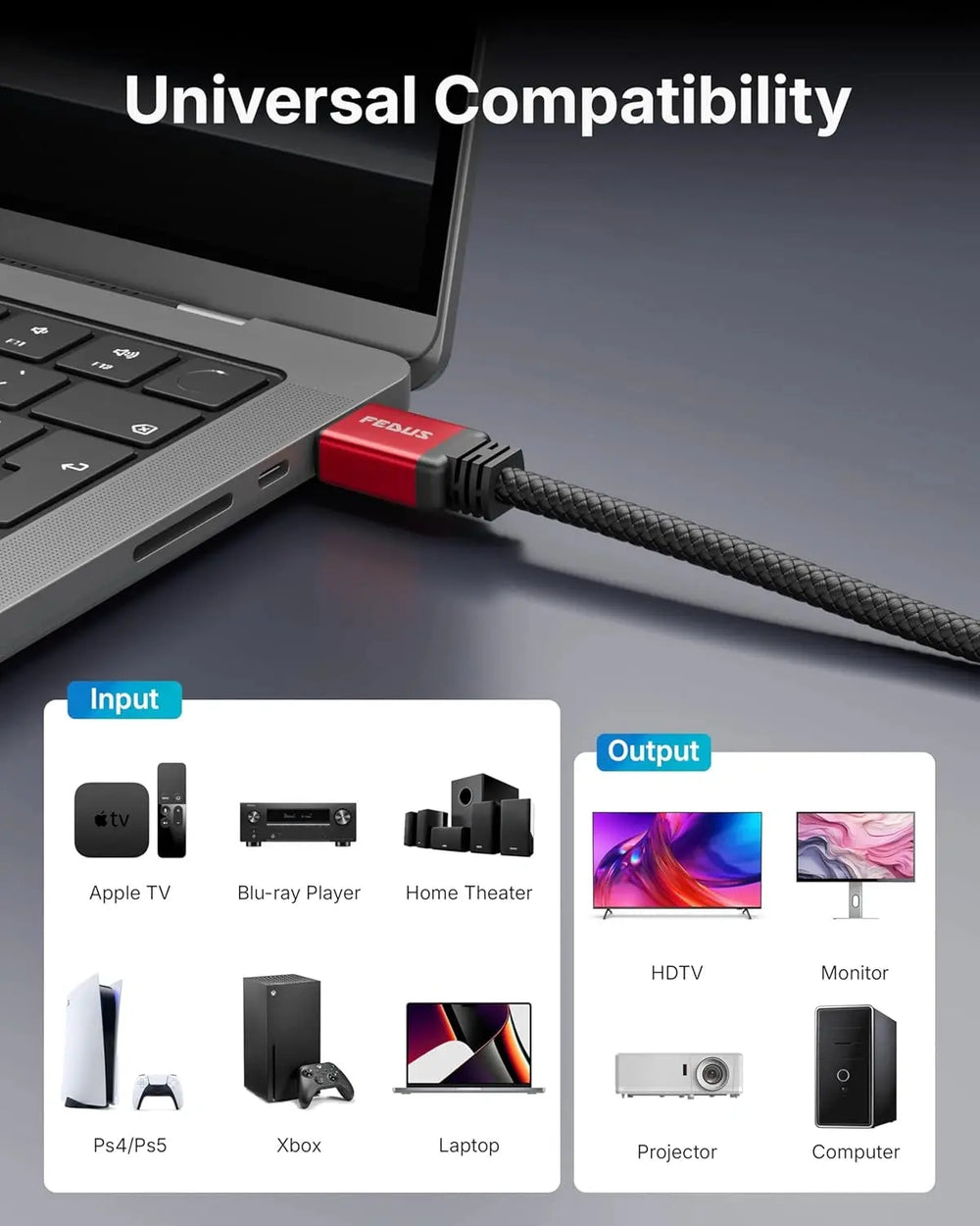 FEDUS Certified 4K Long HDMI Cable, Aluminium Shell Braided Ultra HD 2.0 Support 4K 60Hz (HDR10 8/10bit 18Gbps HDCP2.2 ARC) 3D HDMI Cable Compatible with TV/Laptop/PC/Gaming, Video FEDUS