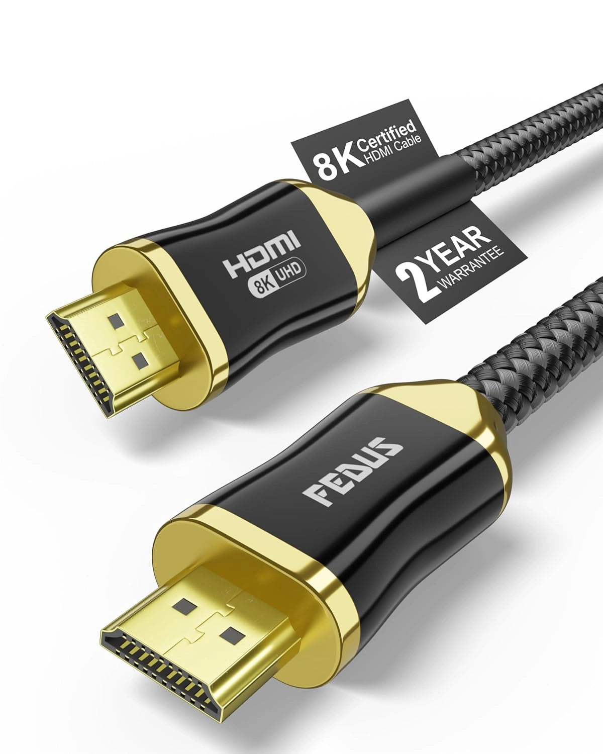 FEDUS Certified Premium 8K High-Speed HDMI Cable (8K@60Hz & 4K@120Hz) Nylon Braided HDMI Cables Cord 2.1, 48Gbps HDCP 2.2 & 2.3, HDR 10 Ethernet, eARC, Compatible with Laptop, PC, Monitor, TV, PS5/Xbox