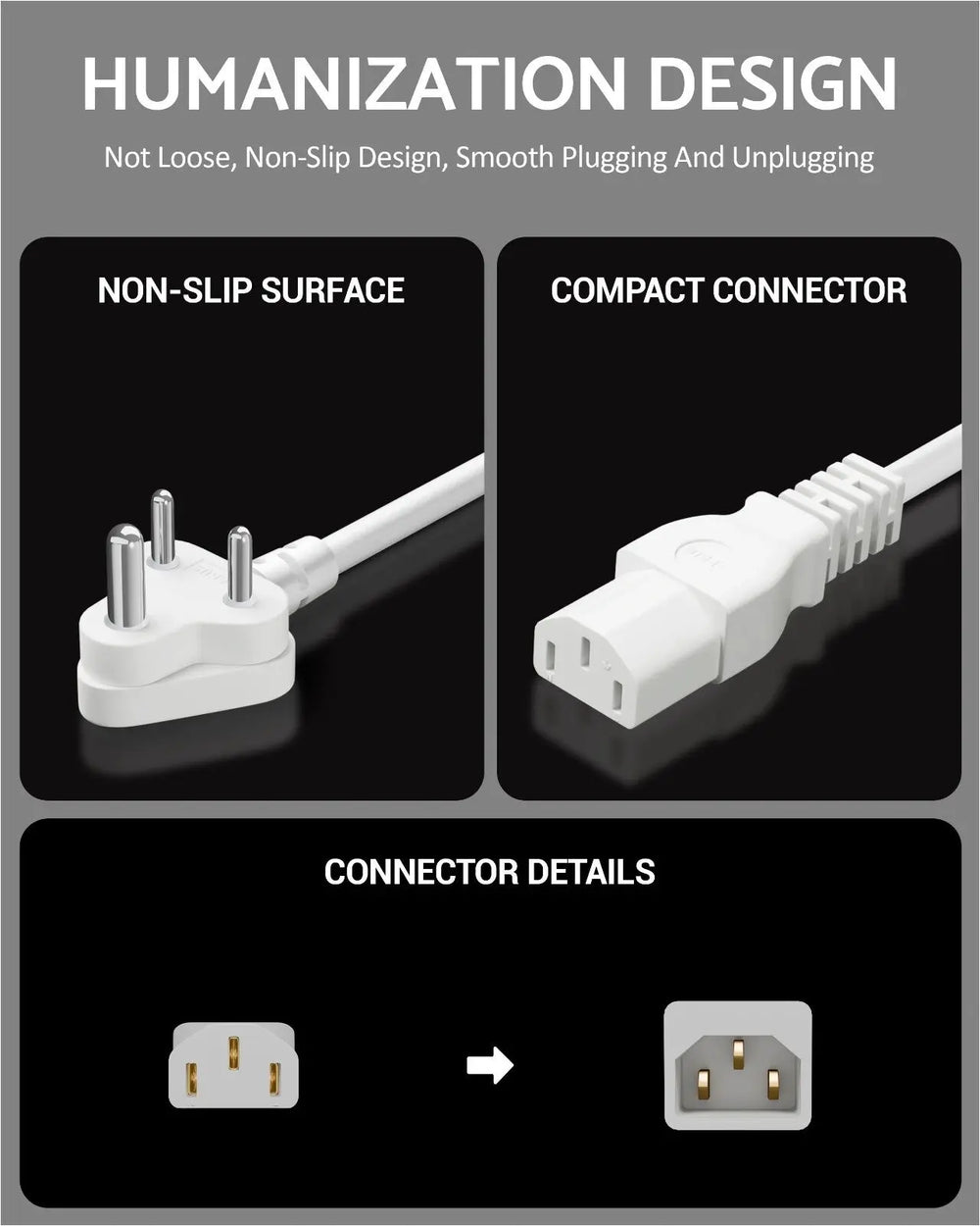 Computer Power Cable Cord – IEC Mains, for PC/Desktop/Monitor/Printer (Black/White) Cheeku Technologies