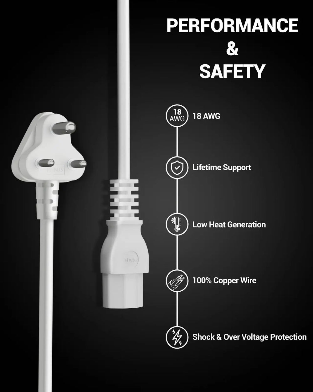 Computer Power Cable Cord – IEC Mains, for PC/Desktop/Monitor/Printer (Black/White) Cheeku Technologies