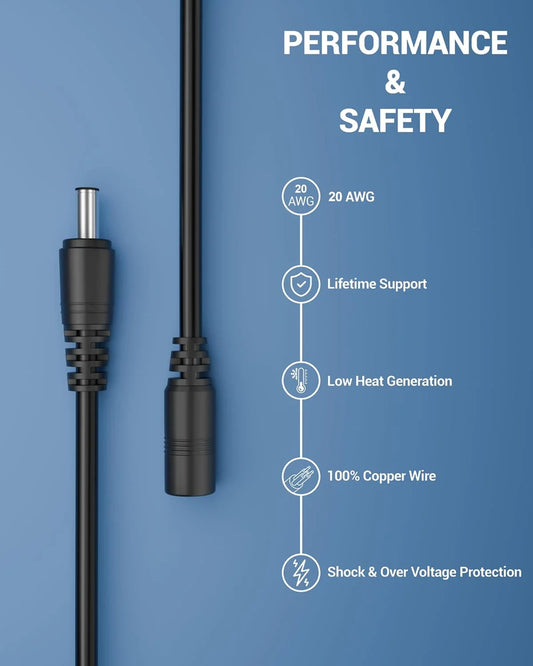 FEDUS Dc Male to Female Plug 1.5M Cable 20AWG DC Power Adapter Extension Cord 2.1mm x 5.5mm DC 12V Power Adapter Dc Extension Cord For CCTV Camera, DVR, NVR, LED Strip, Baby Monitor, IP Camera, Black