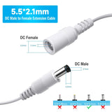 FEDUS Dc Male to Female Plug Cable 20AWG DC Power Adapter Extension Cord 2.1mm x 5.5mm DC 12V Power Adapter Dc Extension Cord For CCTV Camera, DVR, NVR, LED Strip, Baby Monitor, IP Camera, Black