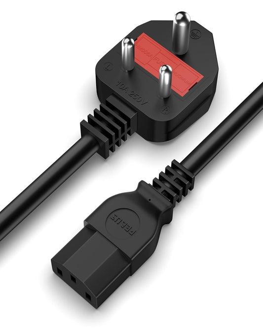 FEDUS 1.8 Meter Desktop PC Computer Power Cord with Protection Fuse, 2500 Watt IEC C13 Power Cable for Gaming pc, 3 Pin Ac Wire Lead for SMPS Power Supply, Monitor, Printer, Electric Kettle, TV