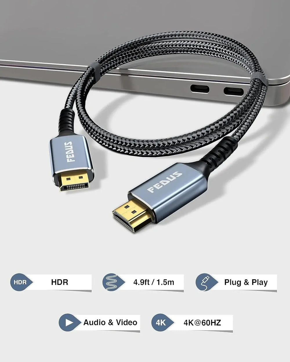 FEDUS Displayport To Hdmi Cable Converter, 4K@60Hz Braided Dp To Hdmi Adaptor Connector, Compatible With Projector, Laptop, Monitor, Tv, Pc, Graphic Cards Hdtv Monitor Projector, Black Cheeku Technologies