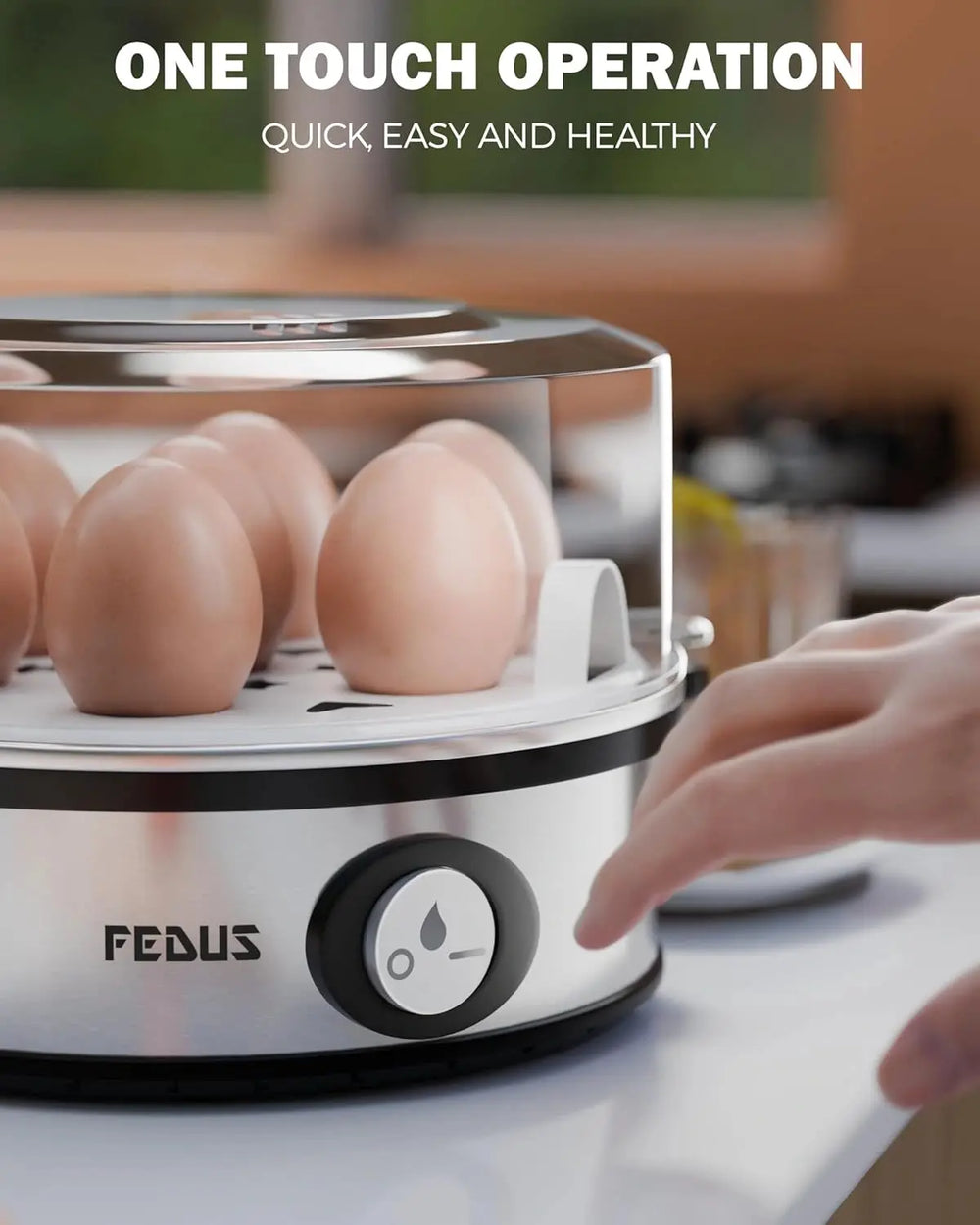 FEDUS EGGLINE Automatic Egg Boiler maker Electric Multi-Function 7 Eggs Capacity Cooker Steamer machine for Hard, Medium, Soft Eggs, Stainless steel Heating Plate, Auto Shut-Off, Fast boiling Boils FEDUS