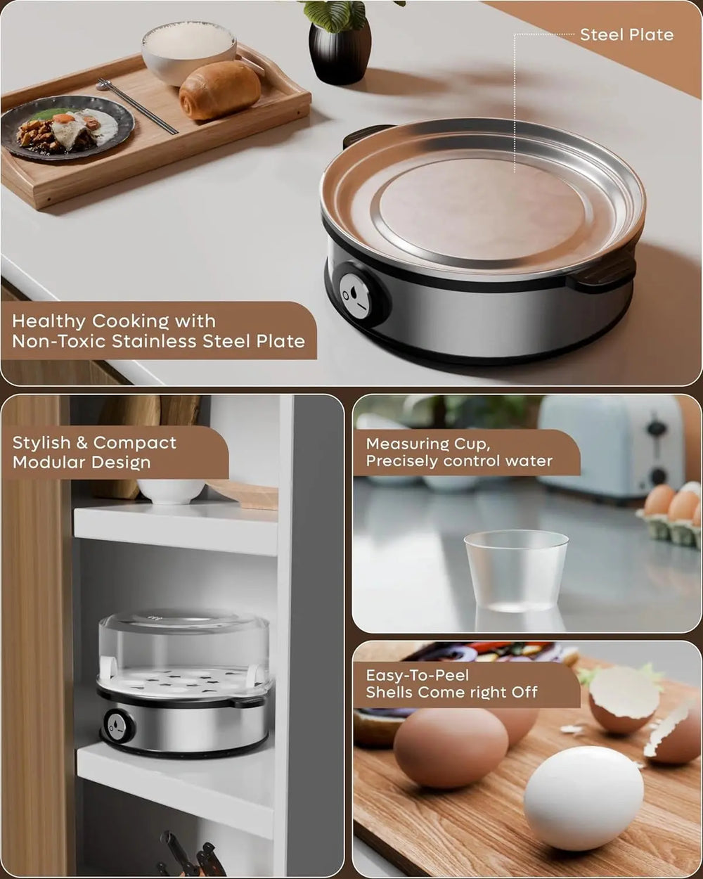 FEDUS EGGLINE Automatic Egg Boiler maker Electric Multi-Function 7 Eggs Capacity Cooker Steamer machine for Hard, Medium, Soft Eggs, Stainless steel Heating Plate, Auto Shut-Off, Fast boiling Boils FEDUS