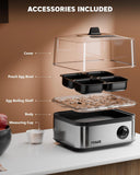 FEDUS EGGLINE Automatic Egg Boiler maker Electric Multi-Function Poacher 8 Eggs Cooker Steamer machine for Hard Medium, Soft Eggs SS Heating Plate, Auto Shut-Off Fast boiling Boils Steamed Vegetables