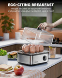 FEDUS EGGLINE Automatic Egg Boiler maker Electric Multi-Function Poacher 8 Eggs Cooker Steamer machine for Hard Medium, Soft Eggs SS Heating Plate, Auto Shut-Off Fast boiling Boils Steamed Vegetables
