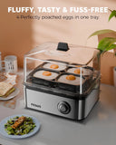 FEDUS EGGLINE Automatic Egg Boiler maker Electric Multi-Function Poacher 8 Eggs Cooker Steamer machine for Hard Medium, Soft Eggs SS Heating Plate, Auto Shut-Off Fast boiling Boils Steamed Vegetables