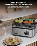 FEDUS EGGLINE Automatic Egg Boiler maker Electric Multi-Function Poacher 8 Eggs Cooker Steamer machine for Hard Medium, Soft Eggs SS Heating Plate, Auto Shut-Off Fast boiling Boils Steamed Vegetables