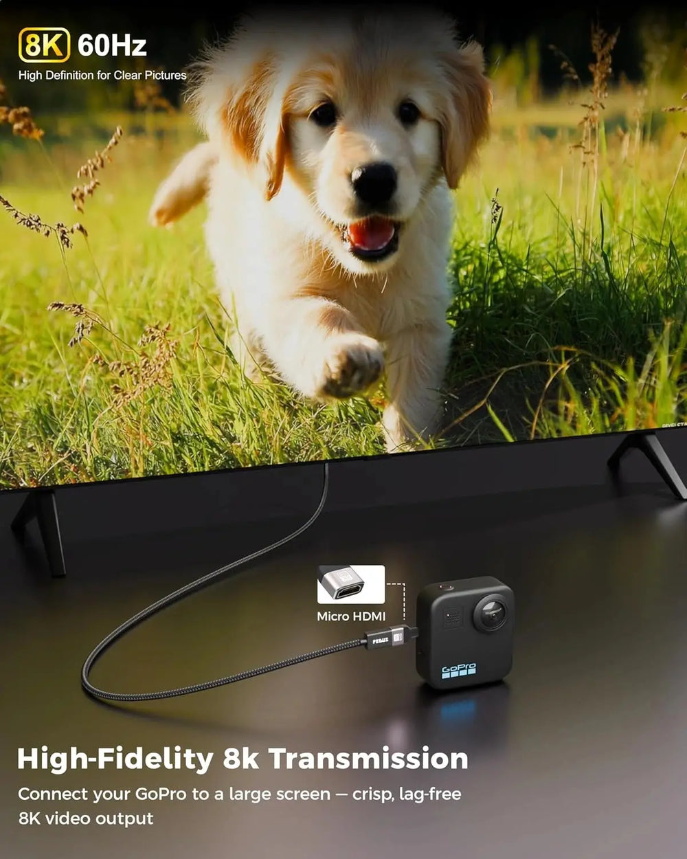 FEDUS EIKON Micro HDMI to HDMI Adapter (Male to Female), 8K@60Hz, 48Gbps High-Speed, Connector Converter, Compatible with GoPro Hero, Raspberry Pi 4/5, Camera to TV/Monitor, Projector (NOT Micro USB) FEDUS