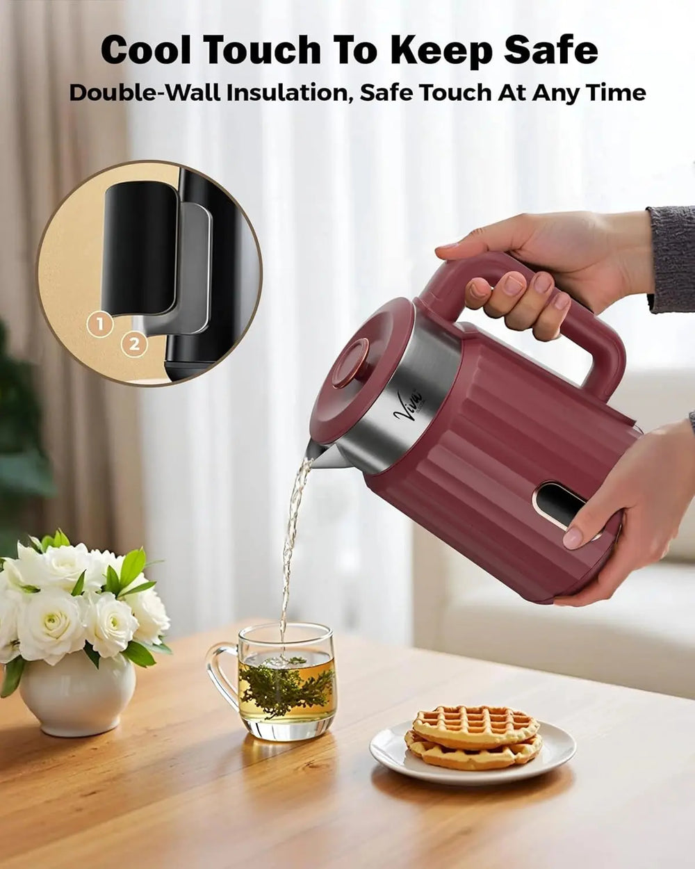 FEDUS Aqua Viva Electric Kettle, 1.8 Litres hot water kettle Jug, 1500W Stainless Steel Body, Power Indicator Automatic Cut-off used for boiling Water, making tea and coffee, instant noodles, soup etc. (Red) FEDUS