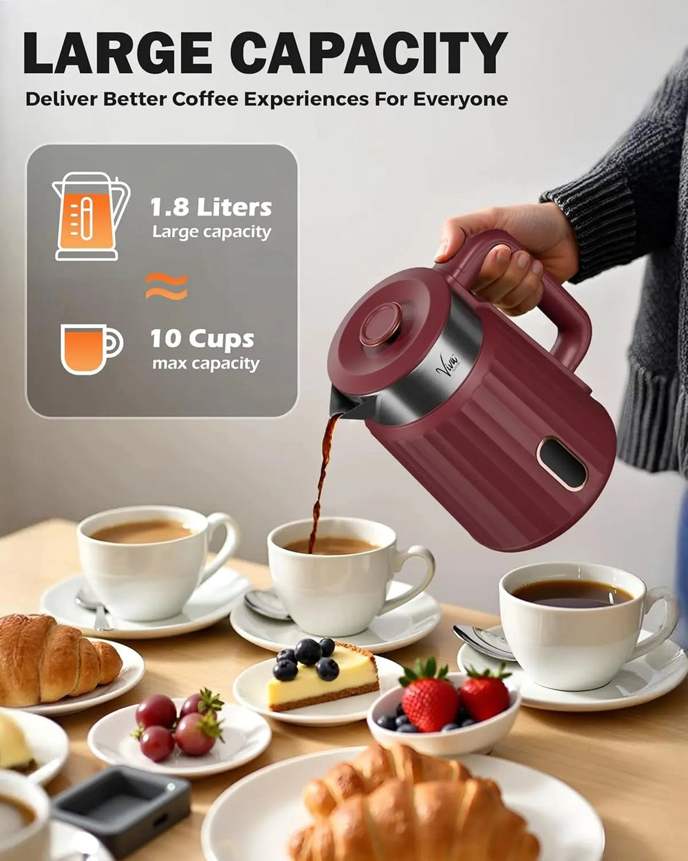FEDUS Aqua Viva Electric Kettle, 1.8 Litres hot water kettle Jug, 1500W Stainless Steel Body, Power Indicator Automatic Cut-off used for boiling Water, making tea and coffee, instant noodles, soup etc. (Red) FEDUS