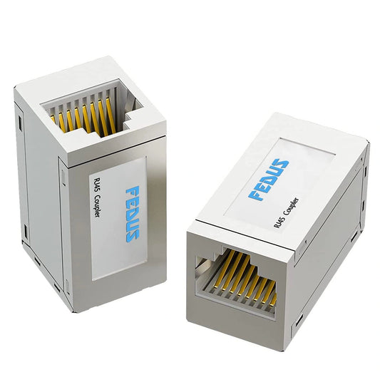 FEDUS Ethernet Cable Coupler, Female to Female, Cat7, Silver, 1 Pack, White