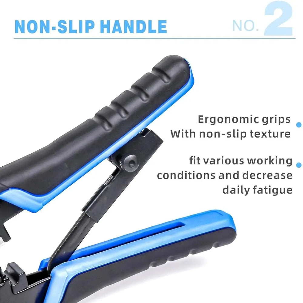 FEDUS Ethernet Crimp Tool, Cat5, Cat5e, Cat6 Crimping tool for UTP 8P/RJ45 and 6P/RJ12 4P/RJ11 connectors Crimp, Cut, Strip Tool, Professional Network Crimper, Cutter Stripper, Network Wire Stripper Black FEDUS