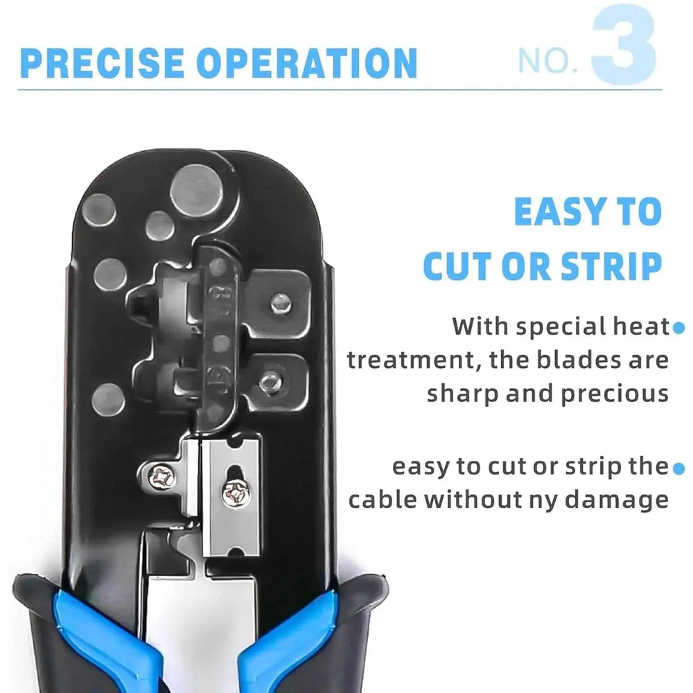 FEDUS Ethernet Crimp Tool, Cat5, Cat5e, Cat6 Crimping tool for UTP 8P/RJ45 and 6P/RJ12 4P/RJ11 connectors Crimp, Cut, Strip Tool, Professional Network Crimper, Cutter Stripper, Network Wire Stripper Black FEDUS