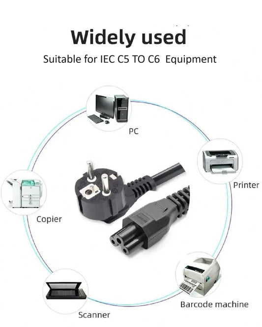 FEDUS European Laptop Computer Power Cord (C5 to SCHUKO(Europe) CEE 7/7) Replacement AC Europlug Mickey Mouse power cord. AC Cable Wire Suitable for HDTV, TVs, Printers, Monitor