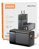 FEDUS Gan charger, fast charger Gan Adapter 1 Type C & 1 USB port Fast Charging Adapter Wall Charger for Samsung, iPhone, Tab/Pad MacBook, Dell, HP, ASUS, 100W, 65W, 45W, Devices, 2 Yr Warranty