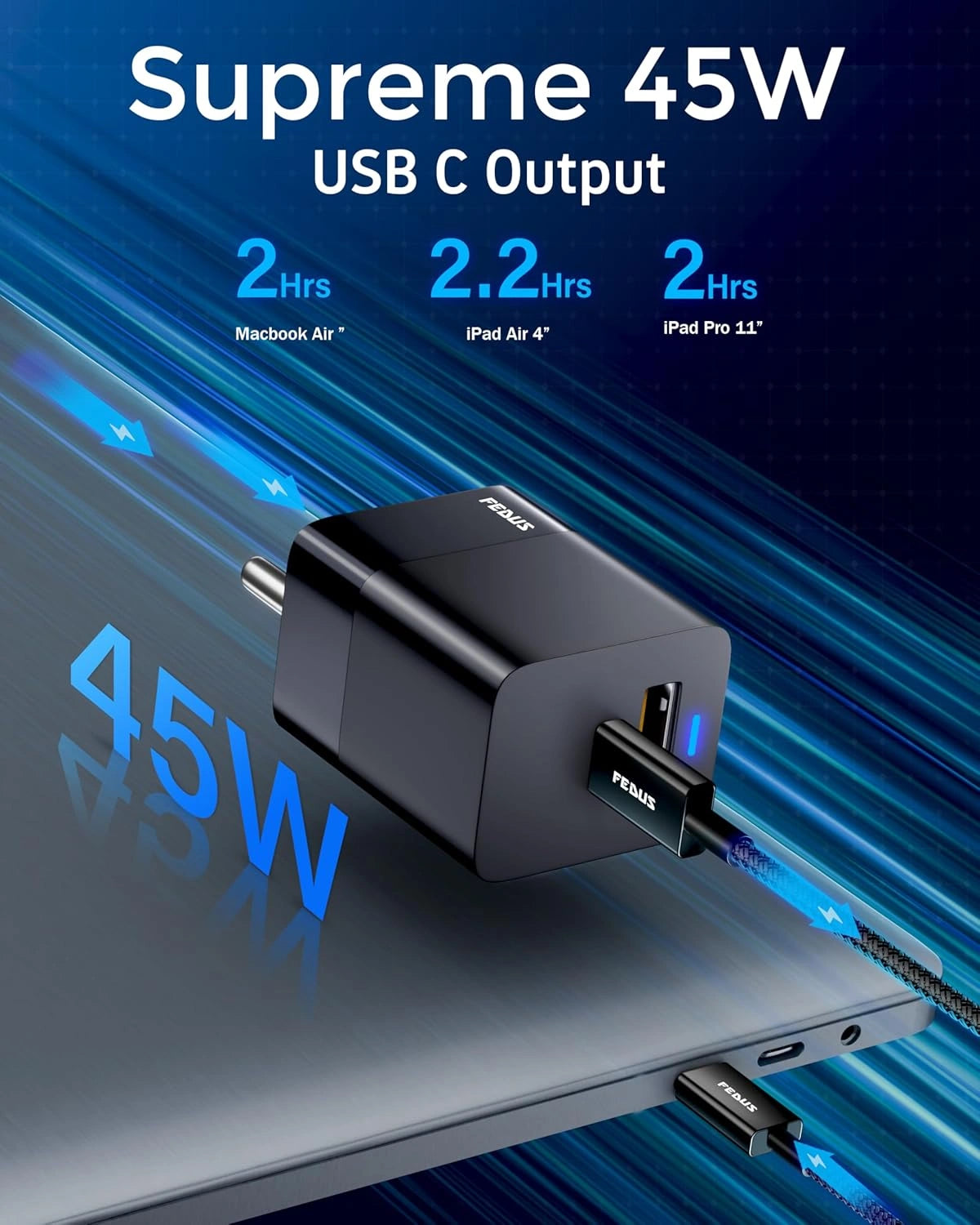 FEDUS Gan charger, fast charger Gan Adapter Type C & USB port Fast Charging Adapter Wall Charger for Samsung, iPhone, Tab/Pad MacBook, Dell, HP, ASUS, 100W, 65W, 45W, Devices FEDUS
