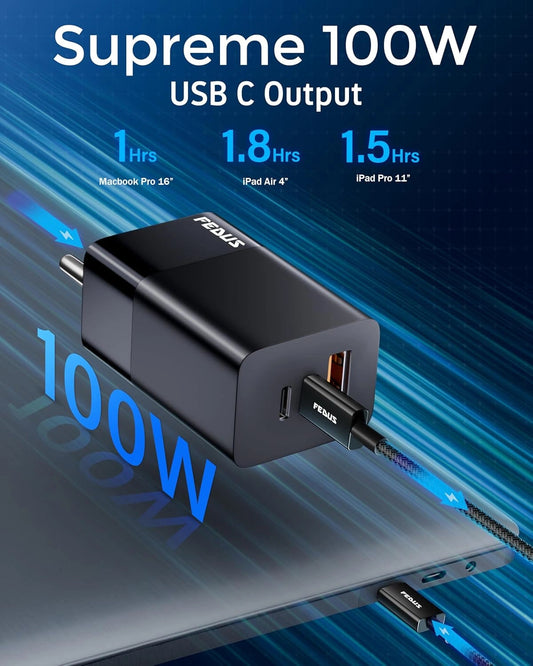 FEDUS Gan charger, fast charger Gan Adapter Type C & USB port Fast Charging Adapter Wall Charger for Samsung, iPhone, Tab/Pad MacBook, Dell, HP, ASUS, 100W, 65W, 45W, Devices FEDUS