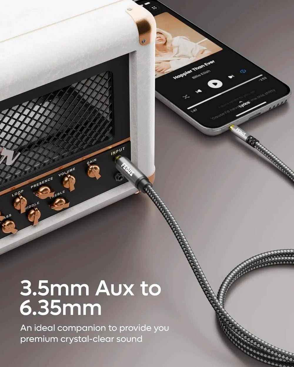 FEDUS Gold-Plated 3.5mm TRS to 6.35mm Audio Cable 1/8 to 1/4 Mono P38 Stereo, Guitar to Aux Male Cord with Zinc Alloy Housing and Nylon Braid for Guitar, Laptop, Home Theater, Speaker, Amplifiers FEDUS