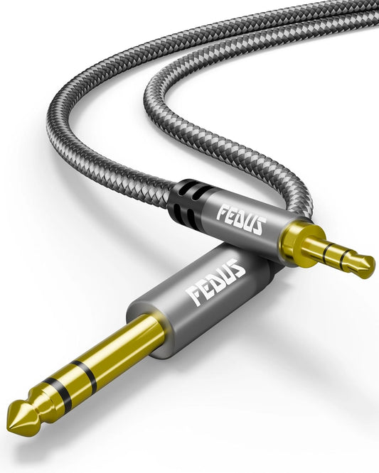 FEDUS Gold-Plated 3.5mm TRS to 6.35mm Audio Cable 1/8 to 1/4 Mono P38 Stereo, Guitar to Aux Male Cord with Zinc Alloy Housing and Nylon Braid for Guitar, Laptop, Home Theater, Speaker, Amplifiers