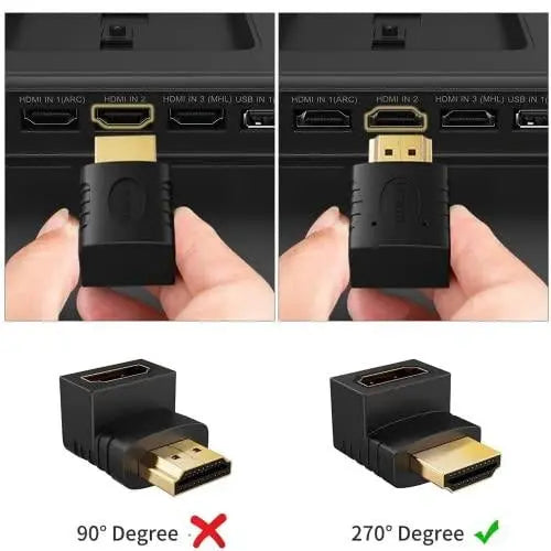 FEDUS Gold Plated HDMI Male to Female Converter Connector Adapter 270 Degree L Shape Angle Converter, HDMI L Shape Flat Extender, for HDTV, Plasma TV, LED, LCD Pack-1 – Black FEDUS