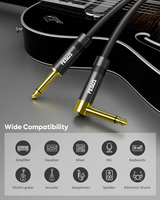 FEDUS Guitar Jack Cable 1.5 Meter, Electric Instrument cable Wire Bass AMP Cord for Electric Bass Guitar, piano keyboard, Mandolin, Amplifier, Speaker, 1/4 inch Mono Jack 1/4" TS Cable