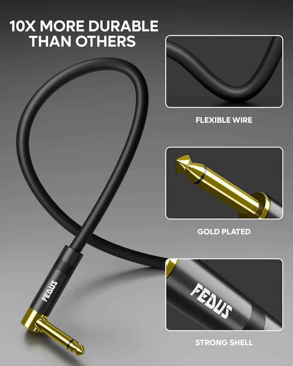 FEDUS Guitar Jack Cable, Electric Instrument cable Wire Bass AMP Cord for Electric Bass Guitar, piano keyboard, Mandolin, Amplifier, Speaker, 1/4 inch Mono Jack 1/4" TS Cable FEDUS
