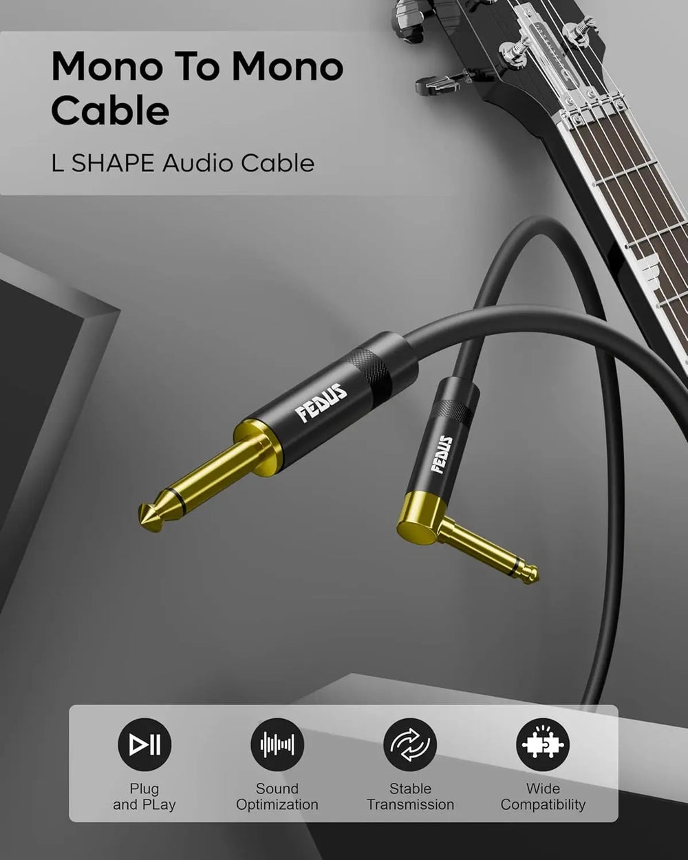FEDUS Guitar Jack Cable, Electric Instrument cable Wire Bass AMP Cord for Electric Bass Guitar, piano keyboard, Mandolin, Amplifier, Speaker, 1/4 inch Mono Jack 1/4" TS Cable FEDUS