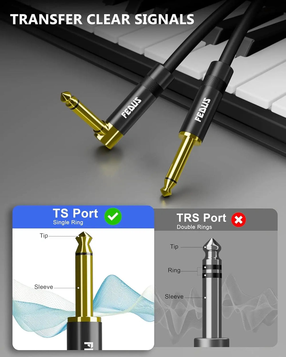 FEDUS Guitar Jack Cable, Electric Instrument cable Wire Bass AMP Cord for Electric Bass Guitar, piano keyboard, Mandolin, Amplifier, Speaker, 1/4 inch Mono Jack 1/4" TS Cable FEDUS