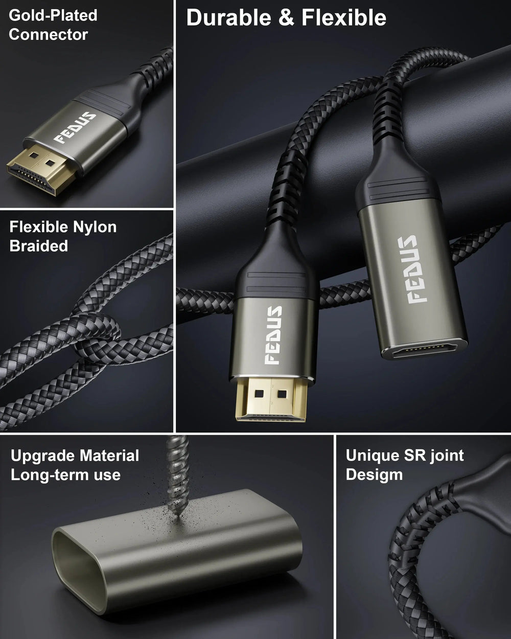 FEDUS HDMI Extension Cable Support 4K@60Hz 3D HDR, Male to Female HDMI Extender Adapter Connector Cord For MacBook Pro, TV Stick PS5 PS4, Laptop, PC, Blu Ray, Google Chromecast, HDTV, Monitor Cheeku Technologies