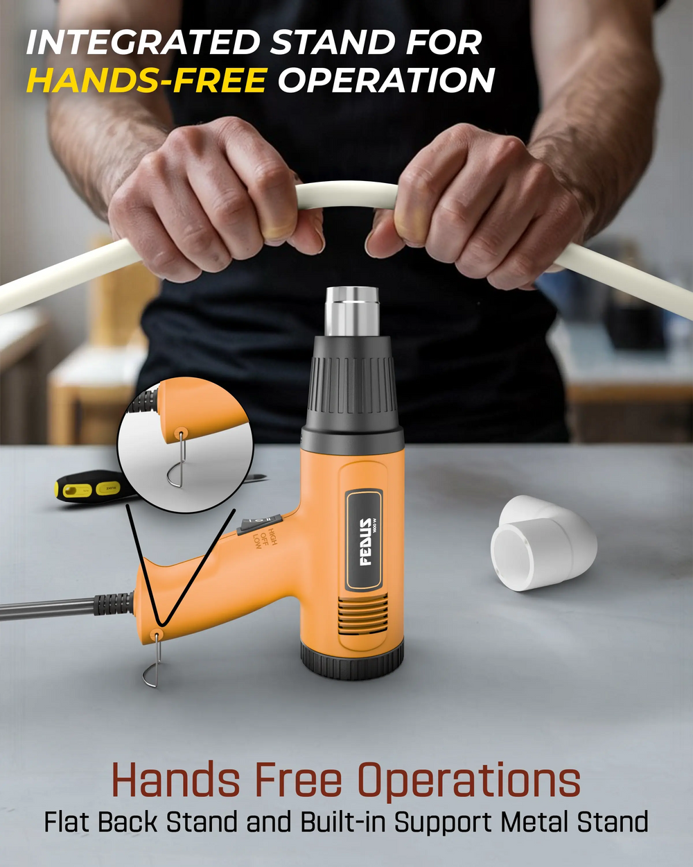FEDUS Heat Gun Hot Air Gun Temperature Machine 1600W, 2 Temp Settings Great for industrial use & Crafts, Removing & Drying Paint, Shrink Tubing/Wrapping Packing, Bend Plastic Pipes, Epoxy Resin, Yellow FEDUS