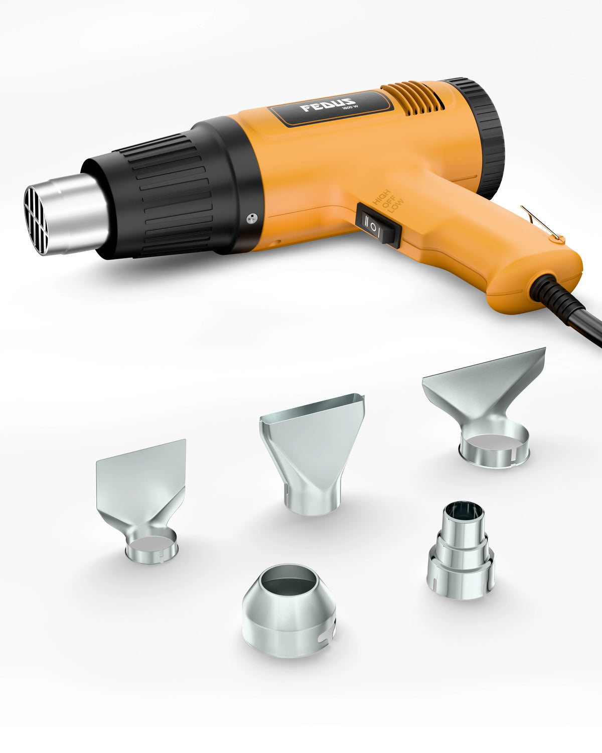 FEDUS Heat Gun Hot Air Gun Temperature Machine 1600W 5 Nozzles Included, 2 Temp Settings Great for industrial use & Crafts, Removing & Drying Paint, Shrink Tubing/Wrapping Packing, Bend Pipes, Epoxy Resin, Yellow