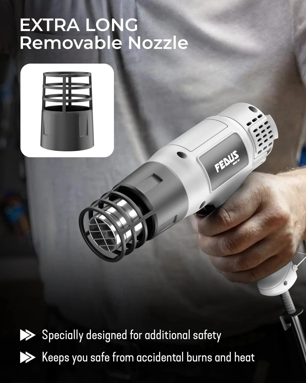 FEDUS Heat Gun Hot Air Gun Temperature Machine 1800W, 2 Temp Settings Great for industrial use & Crafts, Removing & Drying Paint, Shrink Tubing/Wrapping Packing, Bend Plastic Pipes, Epoxy Resin, Grey FEDUS
