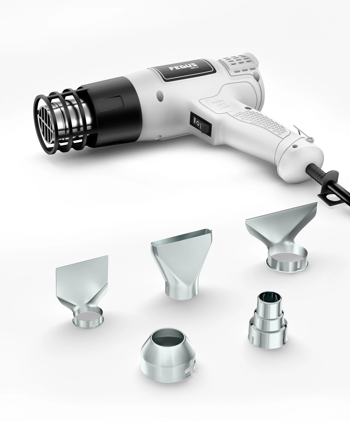 FEDUS Heat Gun Hot Air Gun Temperature Machine 1800W 5 Nozzles Included, 2 Temp Settings Great for industrial use & Crafts, Removing & Drying Paint, Shrink Tubing/Wrapping Packing, Bend Pipes, Epoxy Resin, Grey