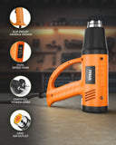 FEDUS Heat Gun Hot Air Gun Temperature Machine 2000W 5 Nozzles Included, 2 Temp Settings Great for industrial use & Crafts, Removing & Drying Paint, Shrink Tubing/Wrapping Packing, Bend Pipes, Epoxy Resin, Orange