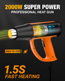 FEDUS Heat Gun Hot Air Gun Temperature Machine 2000W 5 Nozzles Included, 2 Temp Settings Great for industrial use & Crafts, Removing & Drying Paint, Shrink Tubing/Wrapping Packing, Bend Pipes, Epoxy Resin, Orange