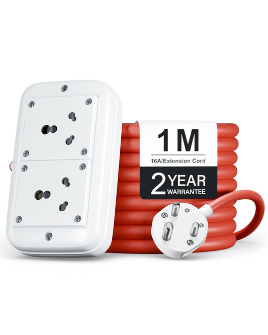 FEDUS Heavy Duty extension board 16amp 3000 Watts heavy load Capacity Electric Power Extension 2 Socket Cord Strip for Microwave Oven, EV Charger Charging, Iron Press, Induction Stove, AC FEDUS
