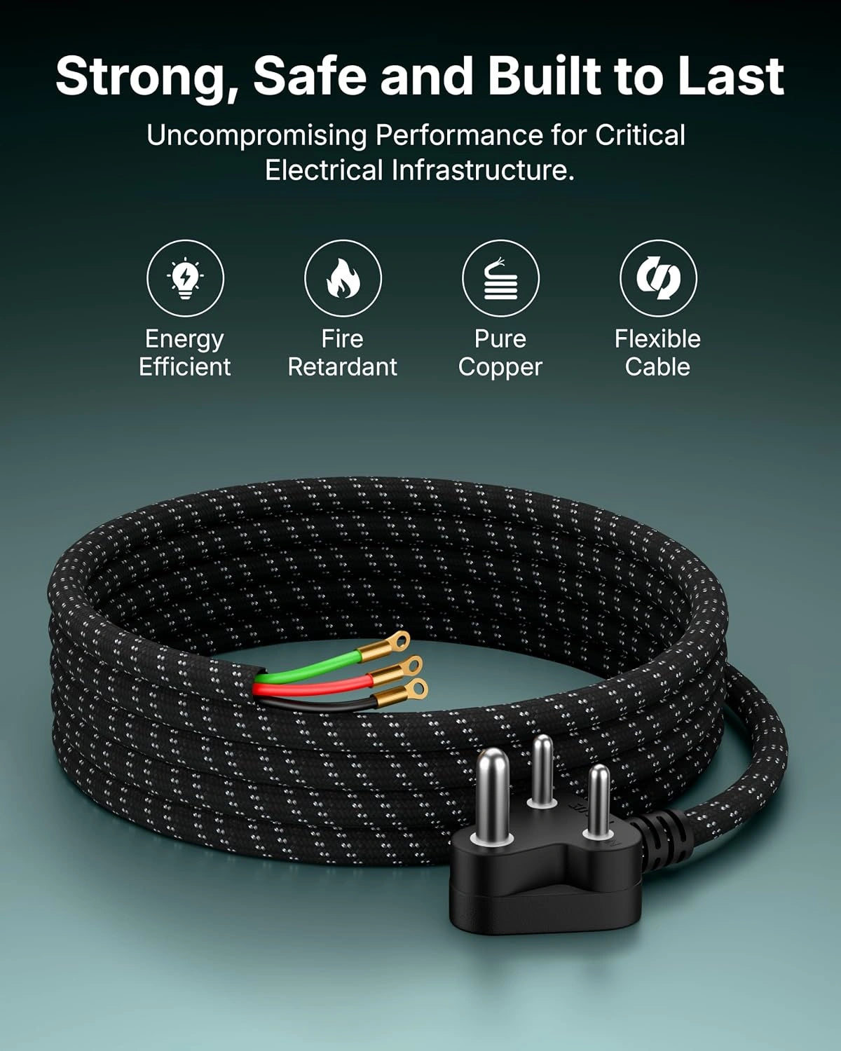 FEDUS Heavy Duty Iron Power Cord 2 Meter | 6A 3 Pin Plug | 0.75 Sqmm 100% Pure Copper Braided Cable | Heat Resistant PVC Wire | Replacement Cord for Electric Iron | 2 Years Warrantey FEDUS