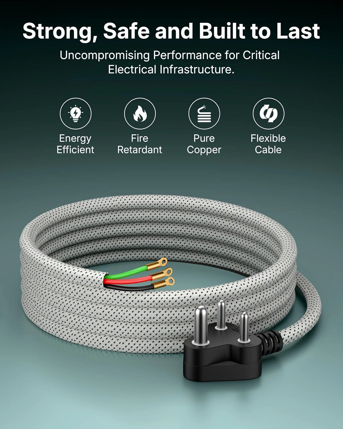 FEDUS Heavy Duty Iron Power Cord | 6A 3 Pin Plug | 0.75 Sqmm 100% Pure Copper Braided Cable | Heat Resistant PVC Wire | Replacement Cord for Electric Iron | 2 Years Warrantey (White) FEDUS