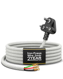 FEDUS Heavy Duty Iron Power Cord | 6A 3 Pin Plug | 0.75 Sqmm 100% Pure Copper Braided Cable | Heat Resistant PVC Wire | Replacement Cord for Electric Iron | 2 Years Warrantey (White) FEDUS