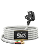 FEDUS Heavy Duty Iron Power Cord | 6A 3 Pin Plug | 0.75 Sqmm 100% Pure Copper Braided Cable | Heat Resistant PVC Wire | Replacement Cord for Electric Iron | 2 Years Warrantey (White) FEDUS