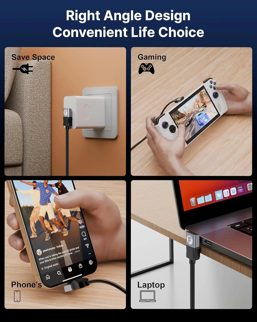 FEDUS 100W USB C Cable Gen2 5Gbps USB 3.2 PD Type-C Cable, L-Shape 4.9 Feet, 4K 60Hz Video Output Fast Charging Compatible with iPhone 17/16/15, NVMe SSD, Monitor, Galaxy S25/S24/S23 Ultra, MacBook FEDUS