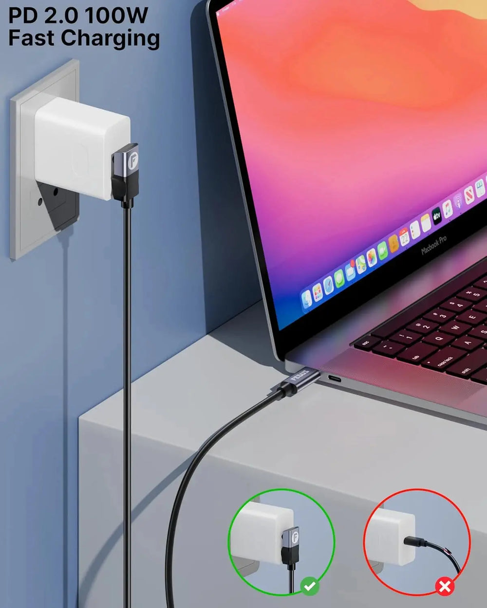 FEDUS 100W USB C Cable Gen2 5Gbps USB 3.2 PD Type-C Cable, L-Shape 4.9 Feet, 4K 60Hz Video Output Fast Charging Compatible with iPhone 17/16/15, NVMe SSD, Monitor, Galaxy S25/S24/S23 Ultra, MacBook FEDUS