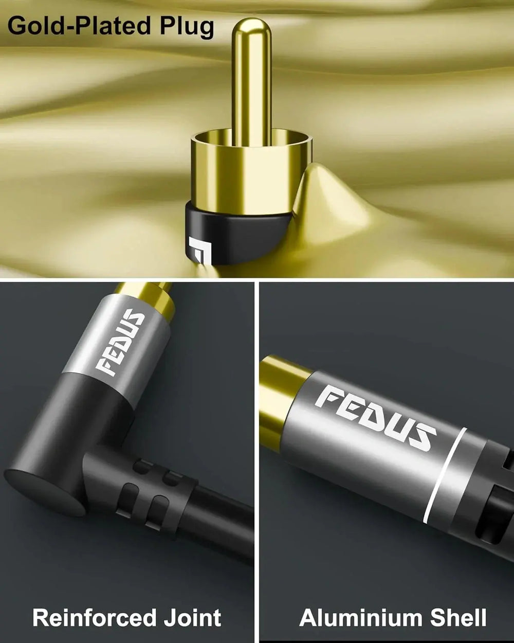 FEDUS L-Shape Aux to RCA Cable RCA to 3.5mm Cable Double Shielded Oxygen-Free Copper RCA to 3.5 mm male 3.5mm to RCA Cable, RCA to Aux Cable, RCA to RCA cable for Smartphones, MP3, Tablets, Speakers FEDUS