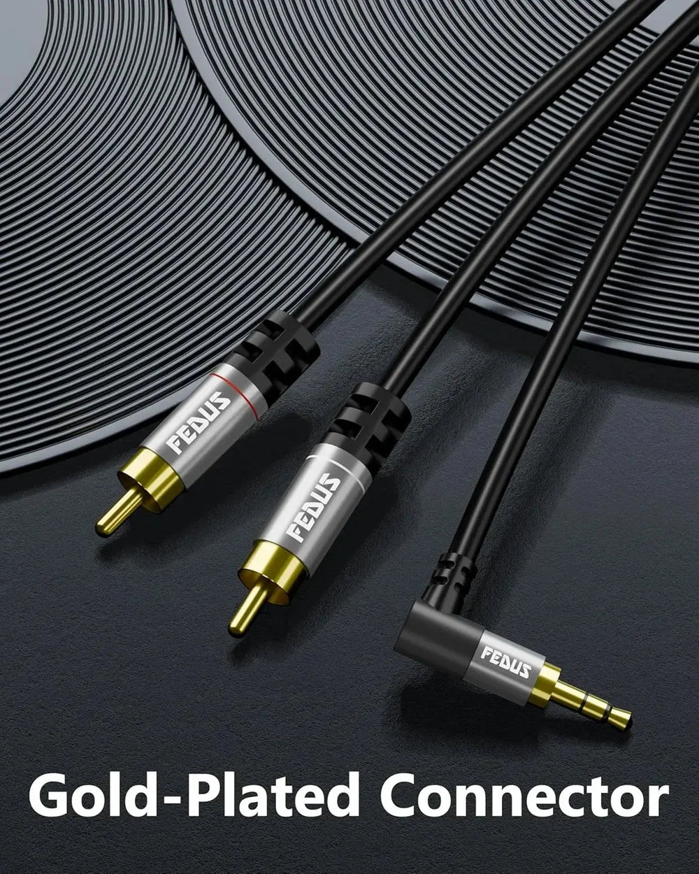 FEDUS L-Shape Aux to RCA Cable RCA to 3.5mm Cable Double Shielded Oxygen-Free Copper RCA to 3.5 mm male 3.5mm to RCA Cable, RCA to Aux Cable, RCA to RCA cable for Smartphones, MP3, Tablets, Speakers FEDUS